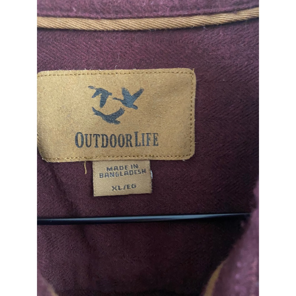 Outdoor Life Mens XL Burgundy Flannel Button Down Shirt Long Sleeve Cotton - Picture 4 of 7